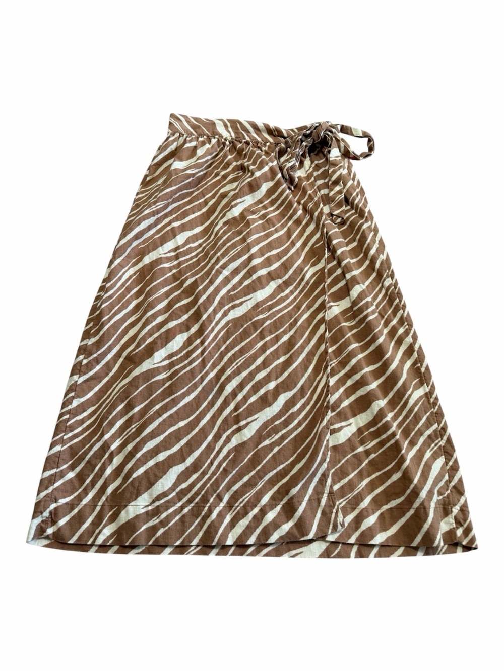 Gorgeous Zebra Print Wrap Skirt Midi Length Size XS Linen Blend Boho Brown Cream